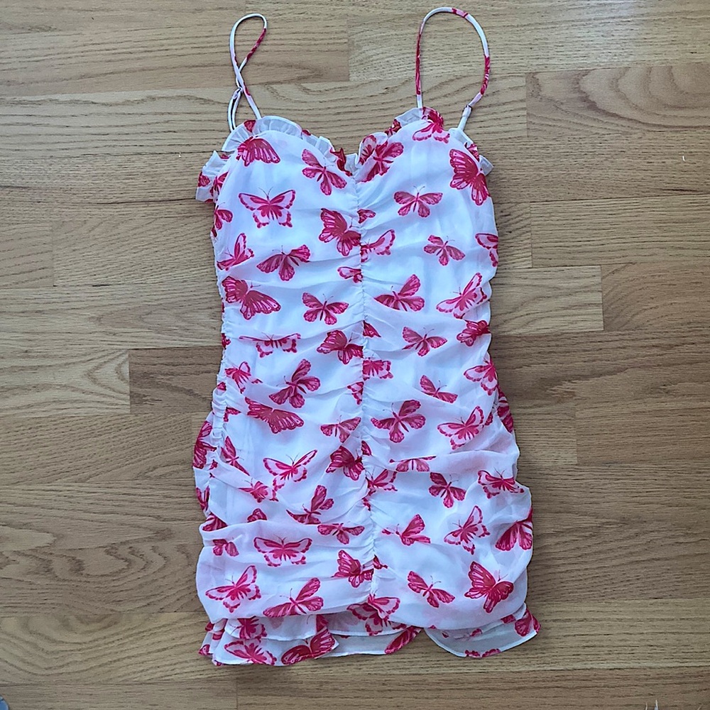 Cotton Candy LA White Spring Dress with Pink Butterflies